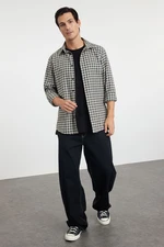 Trendyol Beige Regular Fit Winter Checkered Plaid Lumberjack Shirt