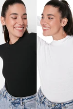 Trendyol Black & White 2-Pack Slim Snap Snap High Neck Ribbed Flexible Knitted Body