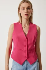 Happiness İstanbul Women's Dark Pink Fitted Short Woven Vest