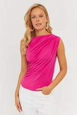 Cool & Sexy Women's Fuchsia Gathered Blouse YZ625