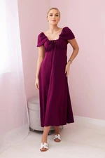 Women's dress with a tie at the neckline - purple