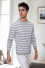 99741 Dewberry Crew Neck Striped Casual Knitwear Sweater-GREY