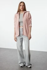 Trendyol Pink Soft Textured Hooded Zippered Knitwear Cardigan