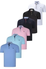 SIX SET T8582 DEWBERRY MENS T-SHIRT-BLACK-WHITE-NAVY BLUE-PINK-CYAN-LIGHT BLUE