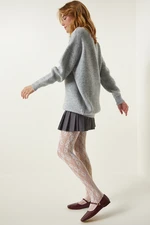 Happiness İstanbul Light Gray Oversize Long Basic Knitwear Sweater