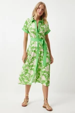 Happiness İstanbul Women's Vibrant Green Floral Summer Slim Viscose Dress
