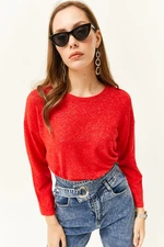 Olalook Women's Pomegranate Blossom Crew Neck Bat Soft Textured Blouse