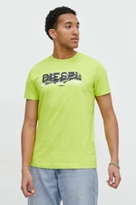 Bavlnené tričko Diesel T-DIEGOR-K70 pánsky, zelená farba, s potlačou, A12498.0GRAI