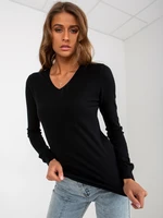 Classic simple black sweater with V-neck