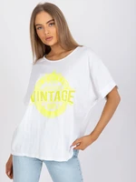 White and yellow women's T-shirt with application and print