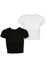 Women's T-Shirt Cropped Rib 2-Pack Black/White