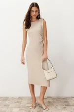 Trendyol Mink Straight Cut Gather Detailed Midi Woven Dress