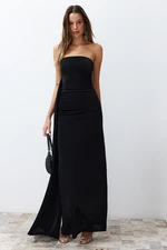 Trendyol Black Shiny Knitted Long Evening Evening Dress