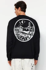 Trendyol Black Oversize/Wide Cut Back Printed Inside Polar Fleece/Warm Cotton Sweatshirt