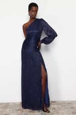 Trendyol Saks A-Cut Knitted Evening Dress & Graduation Dress