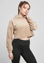 Women's Soft Taupe Hooded Cropped Velvet Oversized