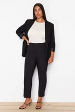 Trendyol Curve Black Cigarette Ribbed Waist Detailed Woven Plus Size Fabric Trousers