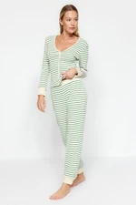 Trendyol Green Striped Cuff and Pile Detailed Tshirt- Jogger Knitted Pajamas Set