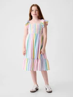 Pink and white girly striped midi dress with ruffles GAP