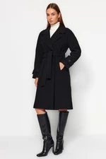 Trendyol Black Oversize széles szabású öves hosszú bélyegző kabát