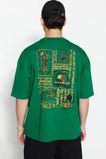 Trendyol Green Oversize/Wide Cut 100% Cotton Back Printed Short Sleeve T-Shirt