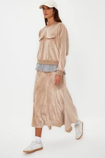 Trendyol Light Brown Velvet Inside Shirt Detailed Knitted Skirt Bottom-Top Set