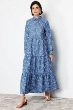 Trendyol Indigo Cotton Woven Guipure/Embroidery Shirt Dress