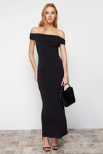 Trendyol Black Maxi Body-Fitting Carmen Collar Flexible Knitted Maxi Pencil Dress