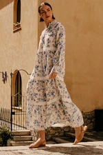 Trendyol Beige Linen Look Floral Woven Dress