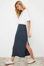 Trendyol Light Anthracite Slit Detail Fitted High Waist Ribbed Flexible Maxi Knitted Skirt