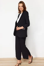 Trendyol Black Pearl Detailed Crepe Jacket Trousers Woven Bottom Top Set