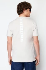 Trendyol Stone Regular Cut Printed on Back 100% Cotton Short Sleeve T-Shirt