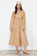 Trendyol Camel Cord and Zipper Detail Woven Dress