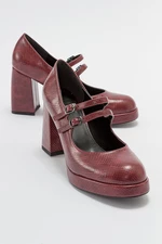 LuviShoes OREAS Women's Claret Red Pattern Heeled Shoes