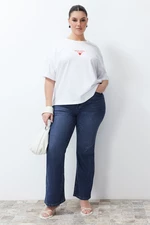 Trendyol Curve White Printed Oversize Knitted T-shirt