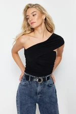 Trendyol Black One Shoulder Detailed Detailed Stretchy Knitted Blouse