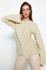 Trendyol Stone Wzorzysty sweter z dzianiny z okrągłym dekoltem