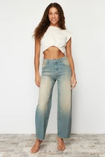 Trendyol Blue Pale Wash Effect Vintage Normal Waist Wide Leg Jeans