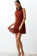 Trendyol Plum A-Line Ruffled Lined Mini Woven Dress