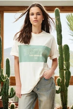 Trendyol Stone 100% Cotton Color Blocked City Printed Oversize/Wide Cut Knitted T-Shirt