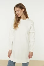 Trendyol Ecru Crew Neck Knitted Tunic With Frill Sleeves