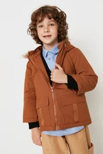 Hnedý kabát s kapucňou Trendyol Boy Boy