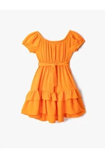 Koton Midi Dress With Belt Detailed Short Sleeves Ruffled Ruffles U Neck