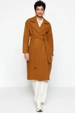 Trendyol Camel Jacket Collar Belted Lined Coat