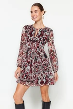 Trendyol Burgundy Waist Opening Lined Woven Chiffon Woven Dress