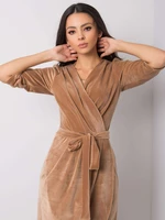 Beige velor dress with belt