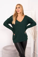 Knitted sweater with V-neck dark green