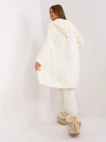 Ecru long cardigan with openwork pattern