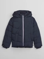 Dark blue boys' winter quilted hooded jacket GAP