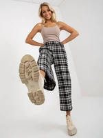 Black fabric culotte trousers with checkered pattern